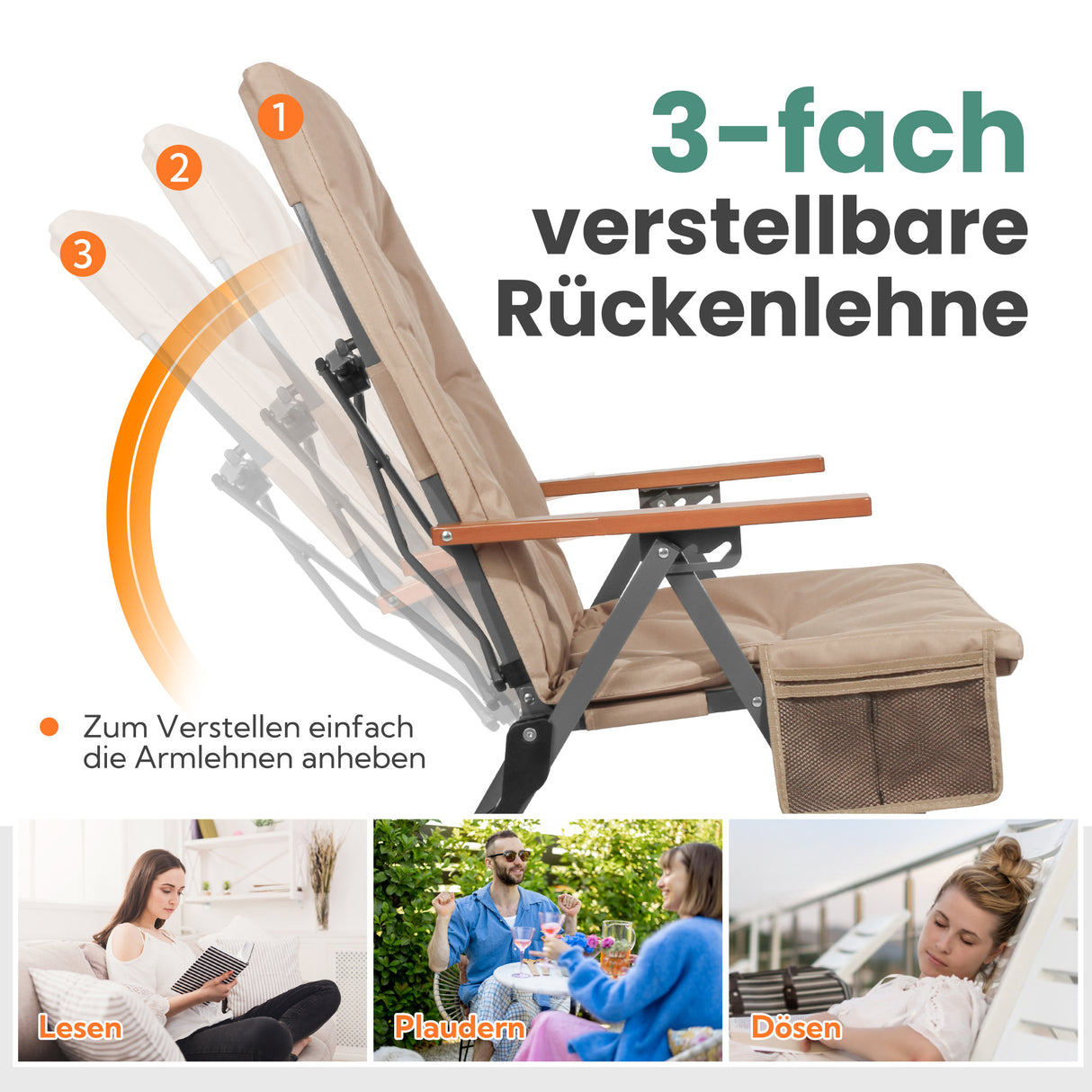 Homecall Camping Chair Foldable 150 kg Load Capacity High-Backed Chair Luxury Folding Chair Camping Chair with 3 Positions Adjustable with 4.5 cm Thick Padded Fishing Chair for Garden Balcony Caravan