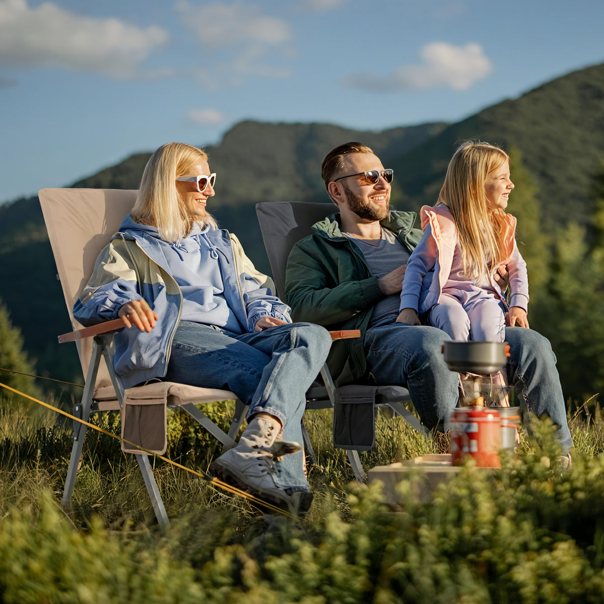 Homecall Camping Chair Foldable 150 kg Load Capacity High-Backed Chair Luxury Folding Chair Camping Chair with 3 Positions Adjustable with 4.5 cm Thick Padded Fishing Chair for Garden Balcony Caravan