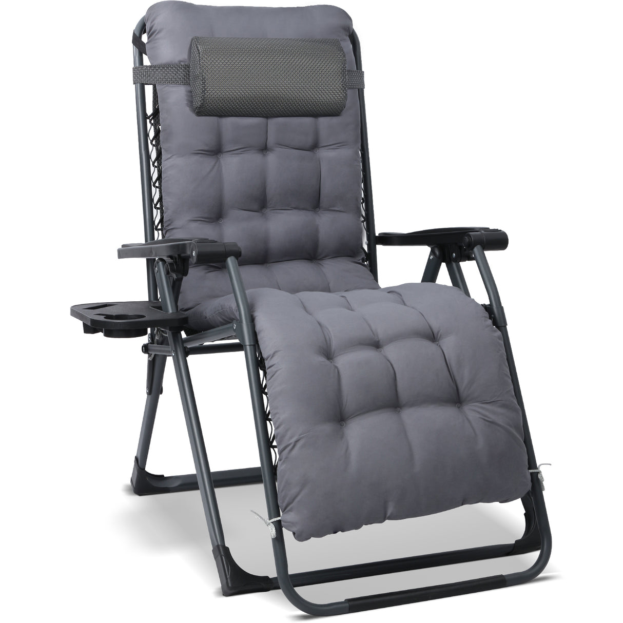 Homecall Folding Garden Lounger, Sun Lounger, Weatherproof with Cushion, Adjustable Backrest, Zero Gravity Chair, Recliner Lounger up to 180 kg for Garden, Patio, Balcony, XXL ( Black/Gray)