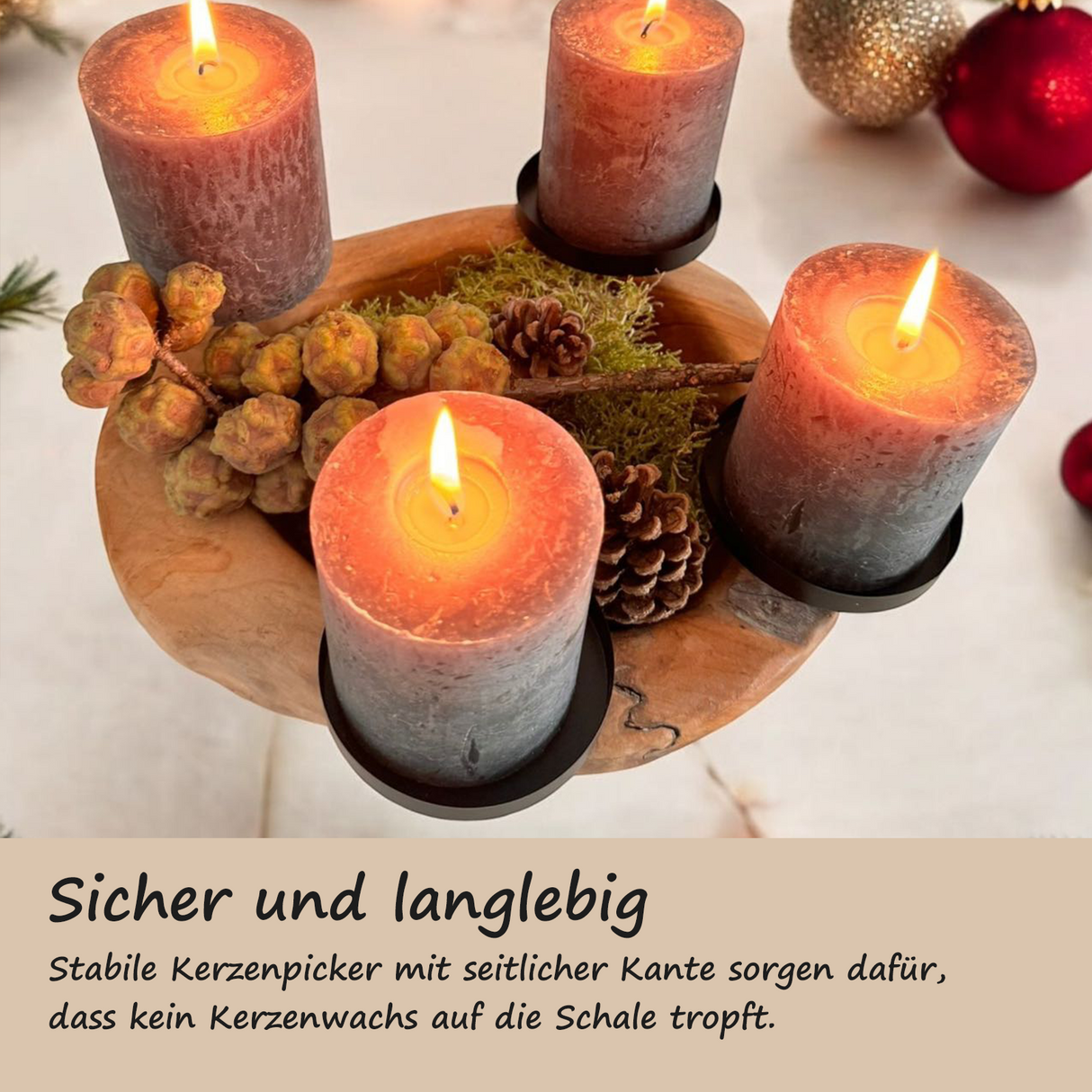 Homecall Advent wreath modern candle holder Advent wreath wood with 4 candle picks Advent arrangement key bowl Advent wreath tea lights wooden bowl ร 30cm - 35cm teak bowl (without candles and decorations)