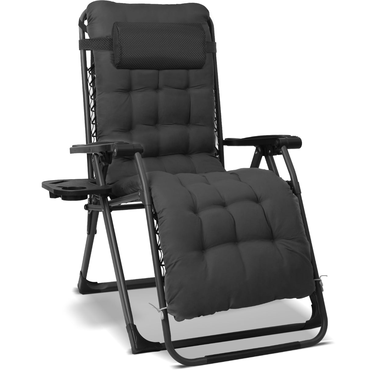 Homecall Folding Garden Lounger, Sun Lounger, Weatherproof with Cushion, Adjustable Backrest, Zero Gravity Chair, Recliner Lounger up to 180 kg for Garden, Patio, Balcony, XXL ( Black/Gray)