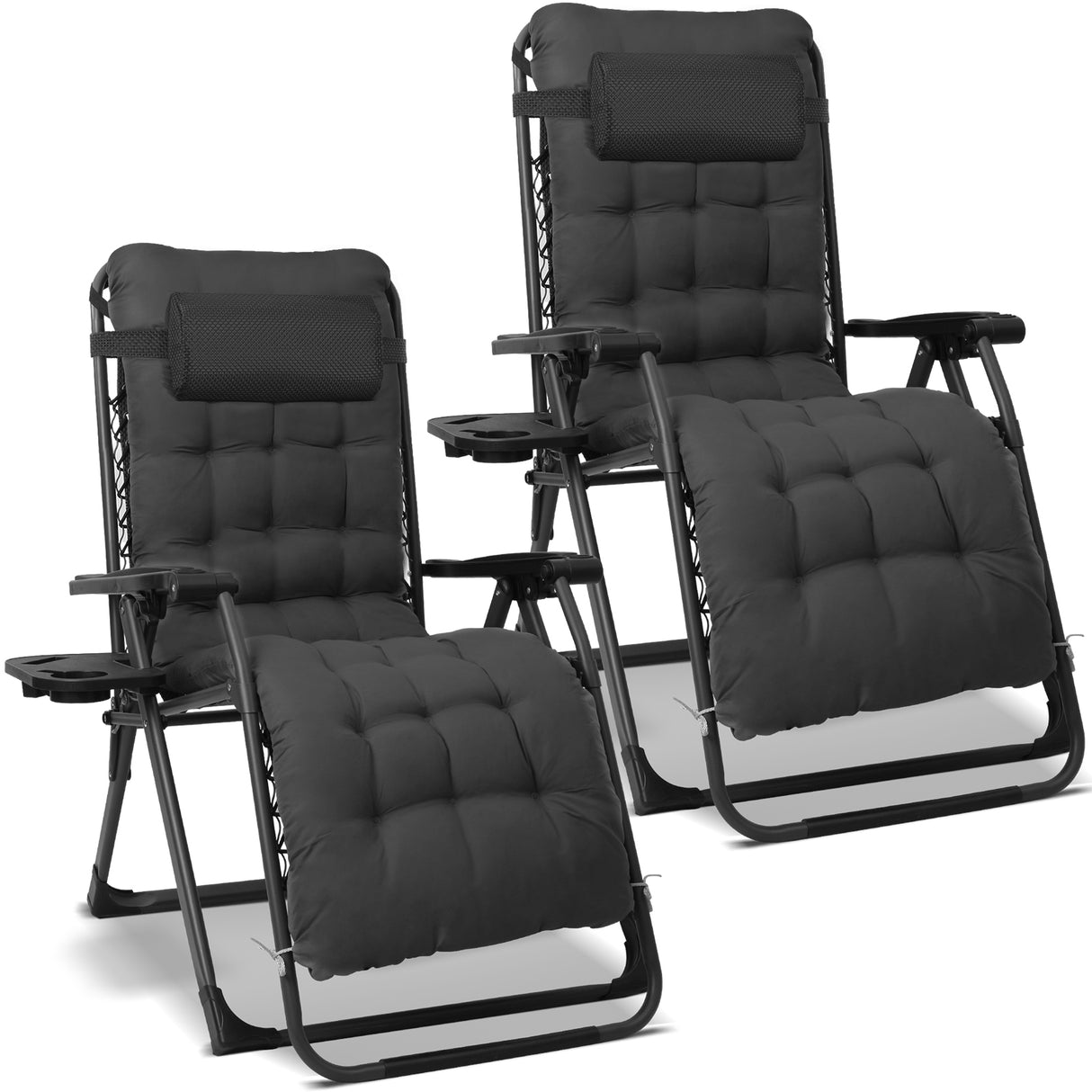 Homecall Folding Garden Lounger, Sun Lounger, Weatherproof with Cushion, Adjustable Backrest, Zero Gravity Chair, Recliner Lounger up to 180 kg for Garden, Patio, Balcony, XXL ( Black/Gray)