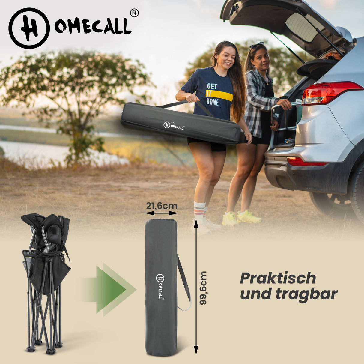 Homecall Camping Chairs, Foldable, Up to 360 kg, Ultra Large Camping Chair with High Backrest, Fully Padded, Robust and Reliable Folding Chair Camping for Outdoor, Balcony, Garden, Fishing, XXL