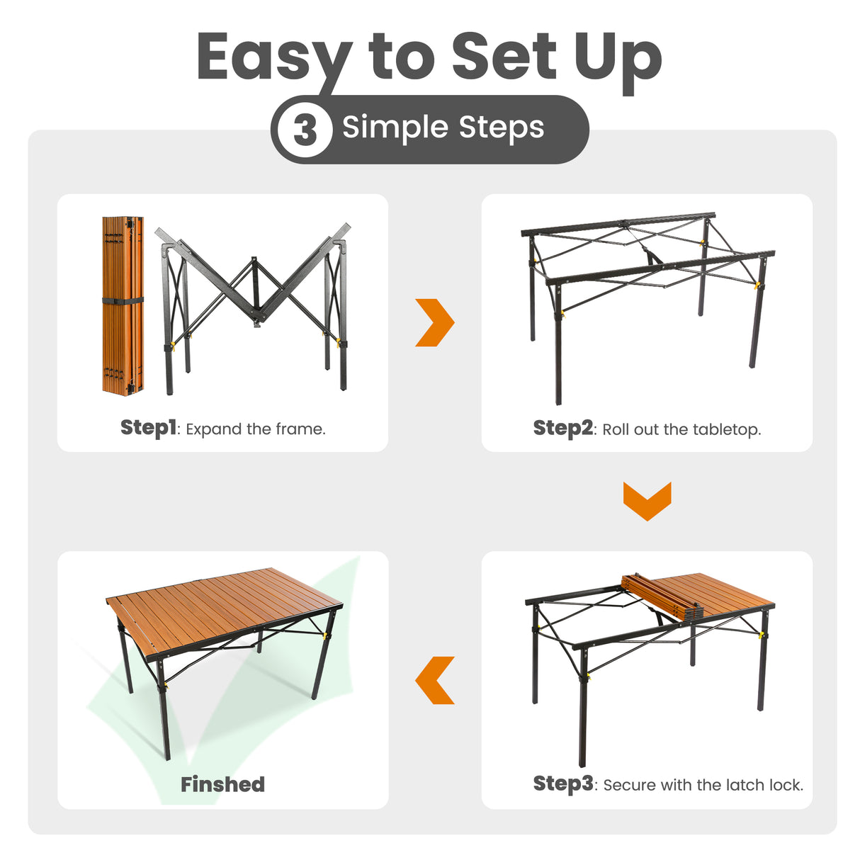 Camping Table Foldable Up to 100 kg Camping Table Height Adjustable (76/84.5/92.5 cm) Sturdy Aluminium Folding Table for 6 People - Roll Up Camping Table 120 x 70 cm Oversize Rolling Table for