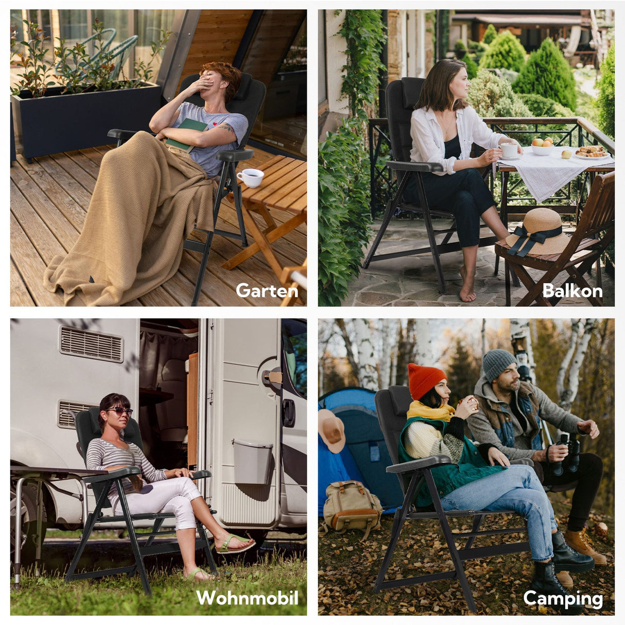 Homecall Foldable Camping Chair, 150 kg Load Capacity, Garden Chair, Folding High-Backed Chair, Balcony Chair, Fishing Chair, Patio Chairs, 6-Way Adjustable Backrest with Armrests for Camping, Garden