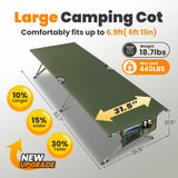 Folding Camp Bed, 210 x 80 x 60 cm, Wide Camping Bed, 200 kg Load Capacity, Stable Portable Camp Bed with Side Pocket, for Camping, Garden, Travel, Outdoor and Indoor