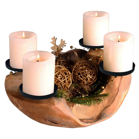 Homecall Advent wreath modern candle holder Advent wreath wood with 4 candle picks Advent arrangement key bowl Advent wreath tea lights wooden bowl Ø 20cm - 25cm teak bowl (without candles and decorations)