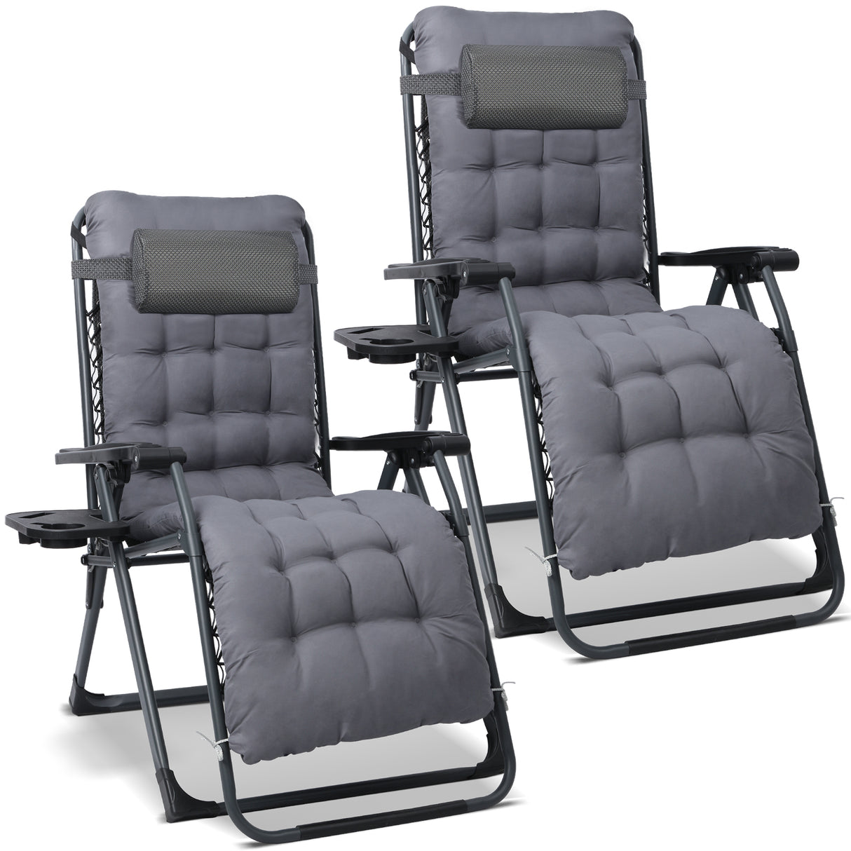 Homecall Folding Garden Lounger, Sun Lounger, Weatherproof with Cushion, Adjustable Backrest, Zero Gravity Chair, Recliner Lounger up to 180 kg for Garden, Patio, Balcony, XXL ( Black/Gray)