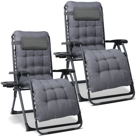 Homecall Folding Garden Lounger, Sun Lounger, Weatherproof with Cushion, Adjustable Backrest, Zero Gravity Chair, Recliner Lounger up to 180 kg for Garden, Patio, Balcony, XXL ( Black/Gray)