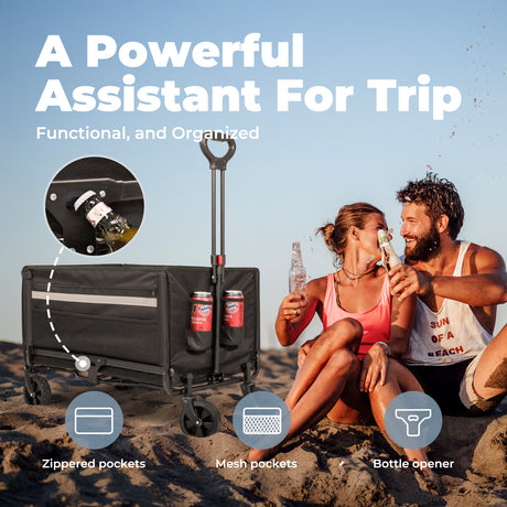 Bollerwagen Faltbar Gartenwagen Handwagen Strandwagen Klappbar Transportwagen (Inkl. Regenabdeckung! Kapazität erweiterbar durch 2 Aufbewahrungstaschen, bis 150KG, 120L+ , Campingwagen mit Reflektorstreifen), Für Einkaufen, Camping, Garten, Dogs