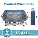 Camping Sofa Duo Deluxe Lounge Double Folding Chair with Armrests Camping Lounger for 2 People up to 320 kg Heavy Duty Folding Couch Low Seat Height for Garden (Blue)