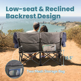 Camping Sofa Duo Deluxe Lounge Double Folding Chair with Armrests Camping Lounger for 2 People up to 320 kg Heavy Duty Folding Couch Low Seat Height for Garden (Blue)