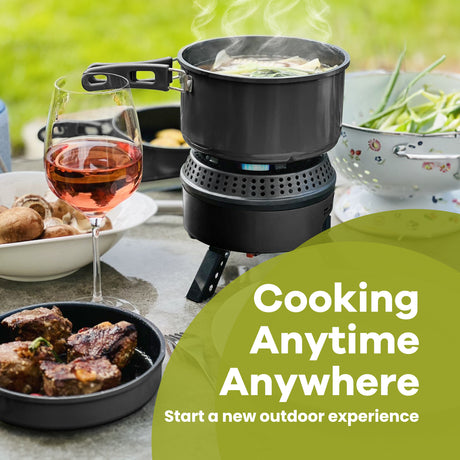 ENFRIFAM 2 IN 1 Hot Pot Electric & Camping Cookware Set for 1-2 People with Gas Stove / Electric Stove, Windproof, Adjustable Flame, for Motorhome, Indoor, Outdoor, Camping, Color: 1 Pot + 1 Pan