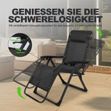 Homecall Folding Garden Lounger, Sun Lounger, Weatherproof with Cushion, Adjustable Backrest, Zero Gravity Chair, Recliner Lounger up to 180 kg for Garden, Patio, Balcony, XXL ( Black/Gray)