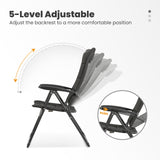 Homecall Folding Camping Chair, 150 kg Load Capacity, Foldable Garden Chair, High Backrest - Balcony Chair, Fishing Chair, Patio Chair, 5-Position Adjustable Backrest with Armrests for Camping, Garden, Balcony (2pcs)