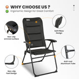 Homecall Folding Camping Chair, 150 kg Load Capacity, Foldable Garden Chair, High Backrest - Balcony Chair, Fishing Chair, Patio Chair, 5-Position Adjustable Backrest with Armrests for Camping, Garden, Balcony (2pcs)