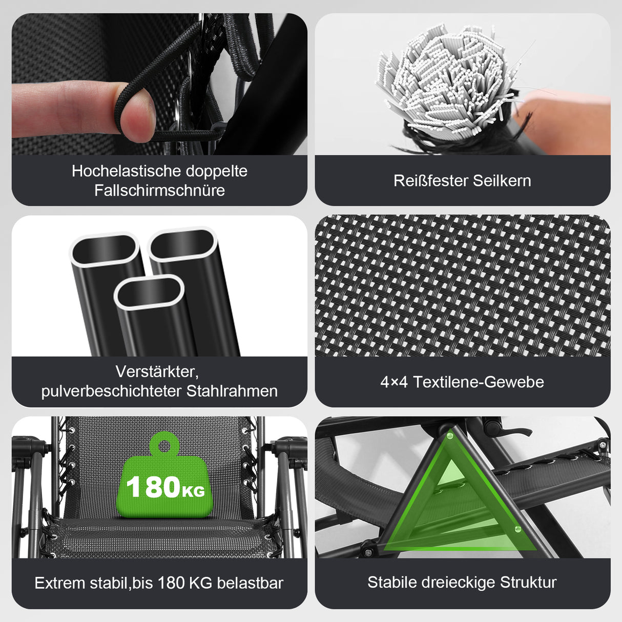 Homecall Folding Garden Lounger, Sun Lounger, Weatherproof with Cushion, Adjustable Backrest, Zero Gravity Chair, Recliner Lounger up to 180 kg for Garden, Patio, Balcony, XXL ( Black/Gray)