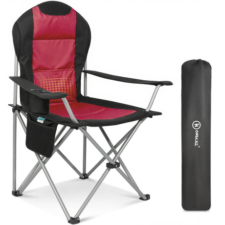HOMECALL Campingstuhl Hochlehner Klappstuhl Gartenstuhl Angelstuhl, Angenehme Polsterung (Bis 150KG, mit hoher Rückenlehne Armlehne Getränkehalter), für Camp Garten Balkon