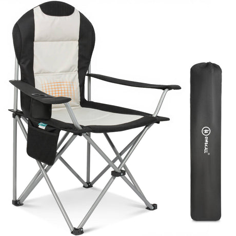 HOMECALL Campingstuhl Hochlehner Klappstuhl Gartenstuhl Angelstuhl, Angenehme Polsterung (Bis 150KG, mit hoher Rückenlehne Armlehne Getränkehalter), für Camp Garten Balkon